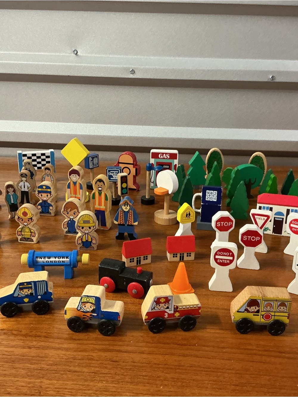 Mixed lot of 55 Kidkraft Thomas Wooden Railway Truck Traffic Sign People